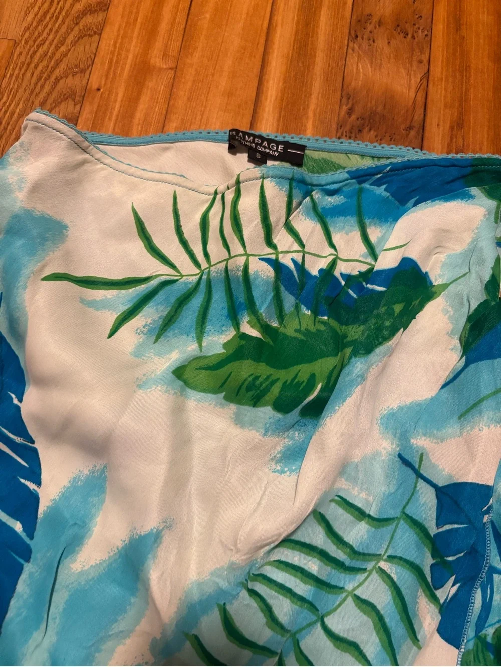 Strapless Tropical Leaf Swim Cover-Up - Blue & Green